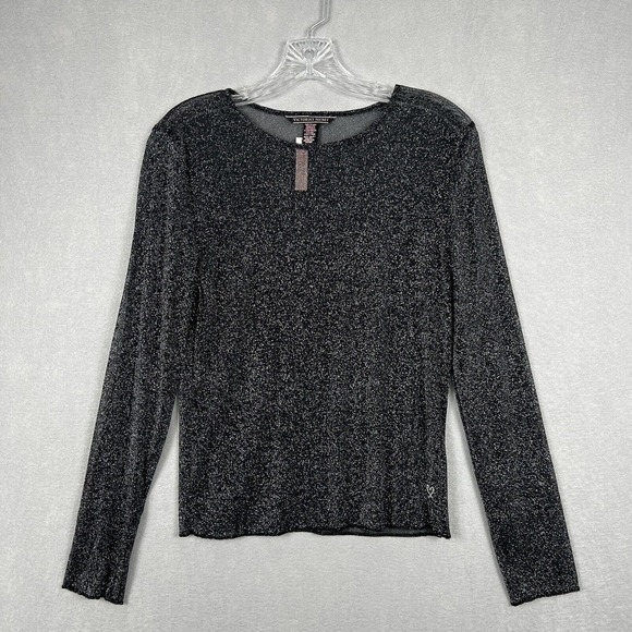 NWT Victoria's Secret Top XS Black Shimmery Sheer Long Sleeve Y2K Shirt - Picture 3 of 11